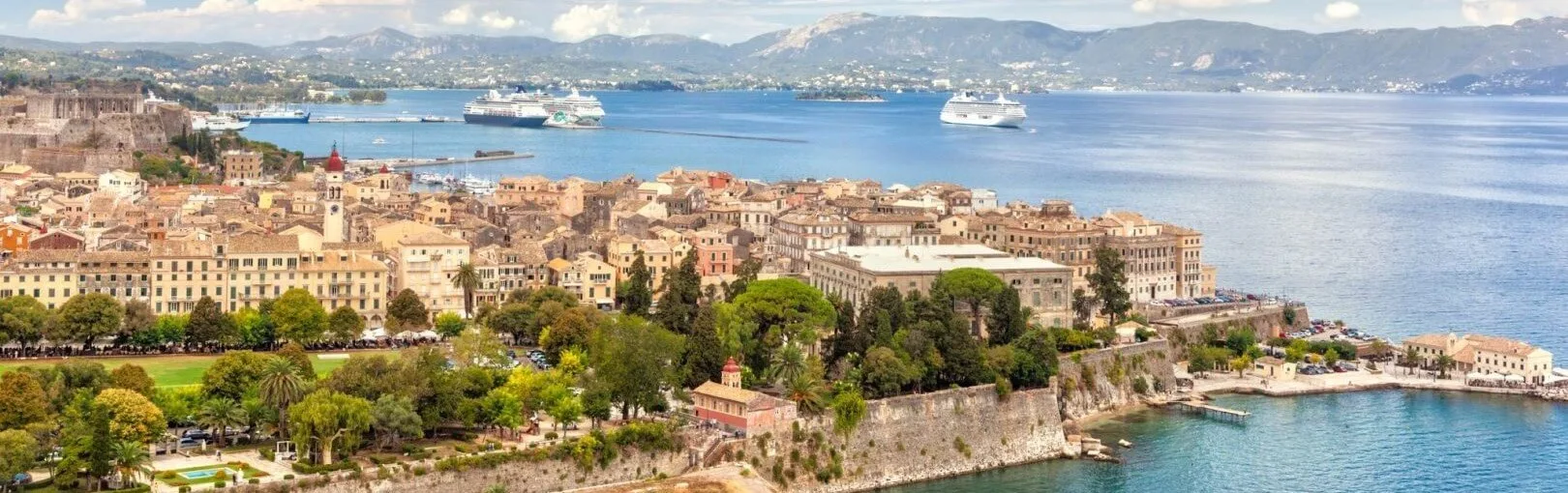 Aerial view of Corfu's turquoise coastline