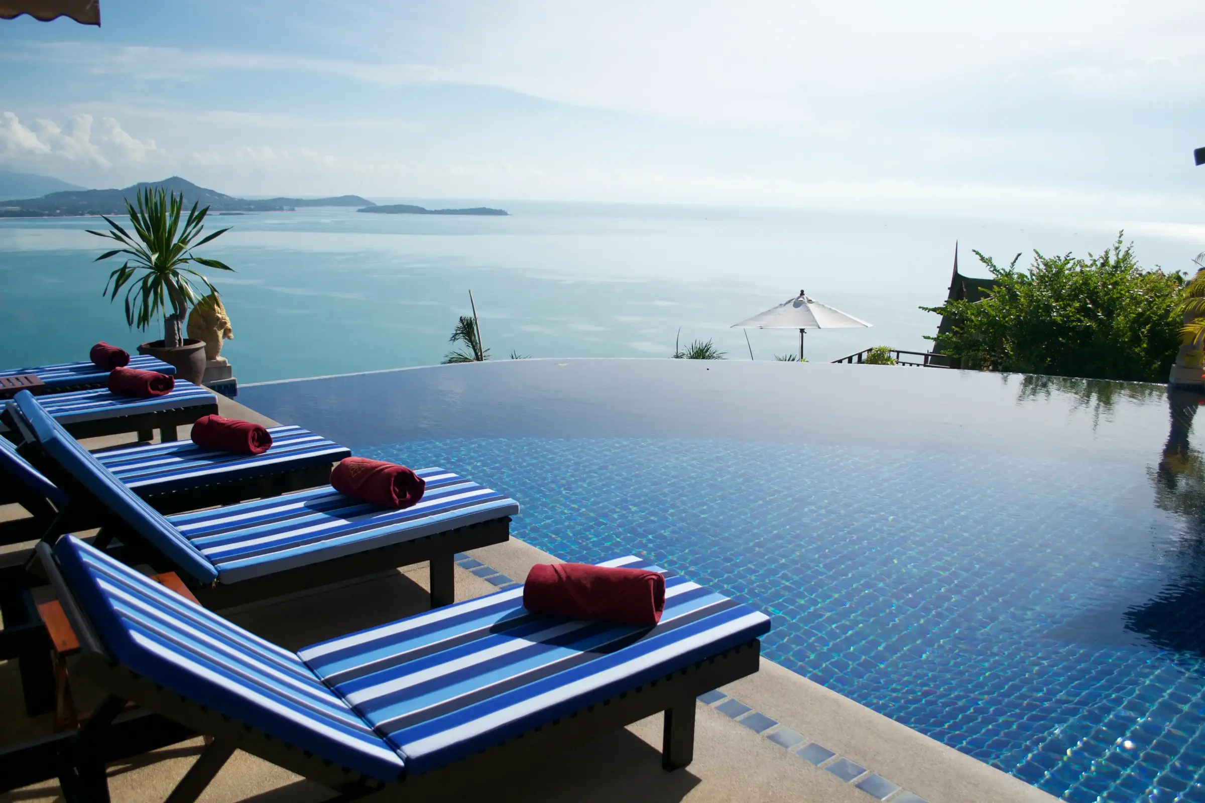 Infinity pool overlooking the Ionian coastline, Corfu
