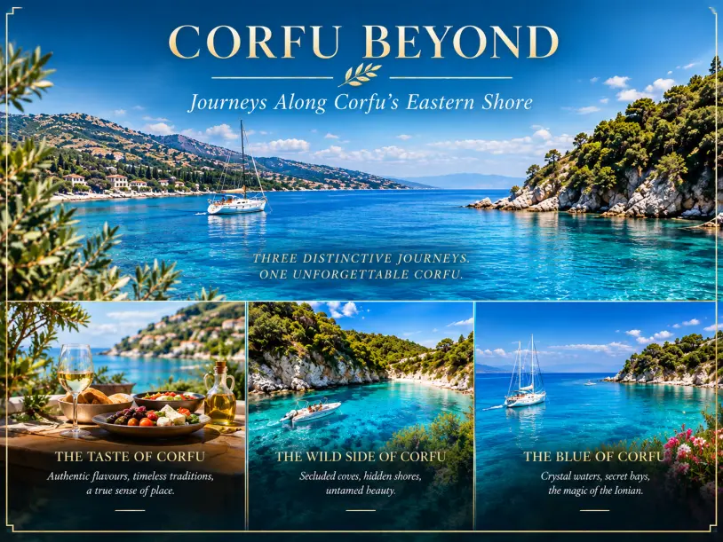 North-east Corfu coastline with hidden bays and seaside villages